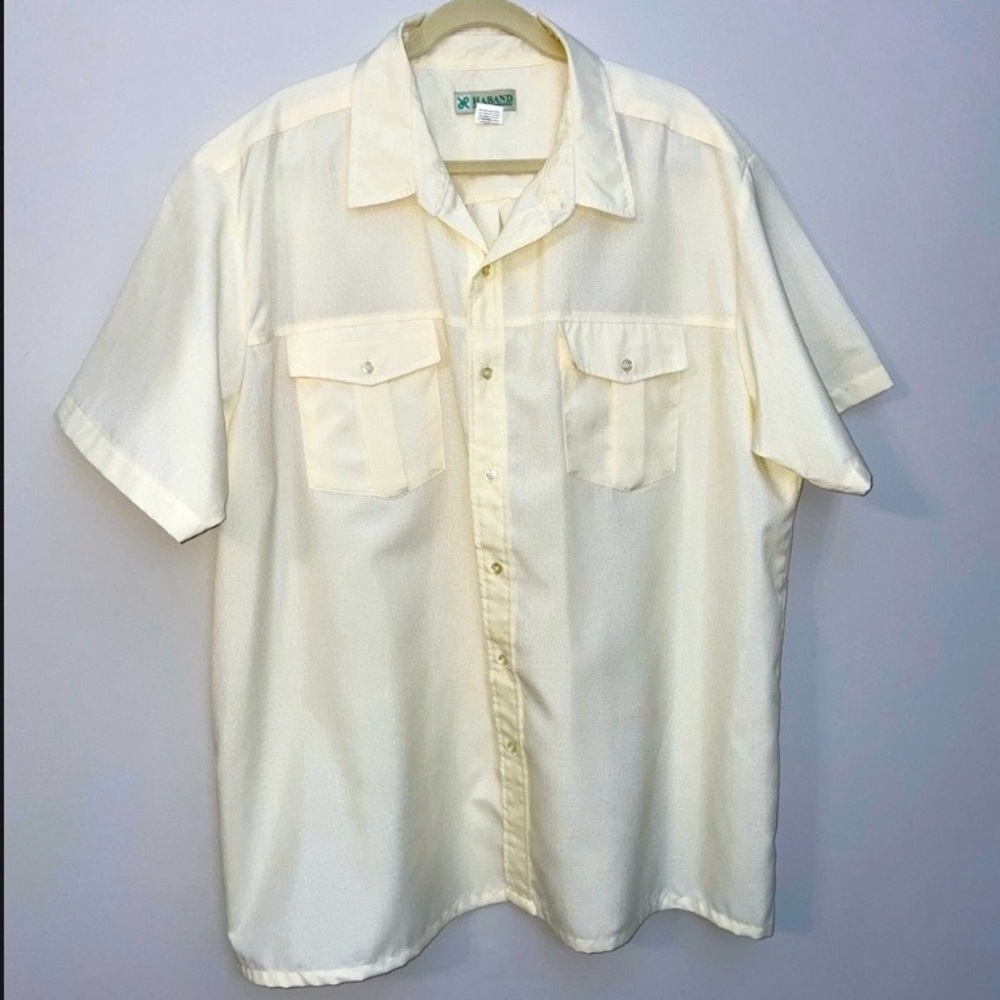 Haband Men's XXL Button Down Shirt Butter Yellow S/S Pockets Switzerland Vintage